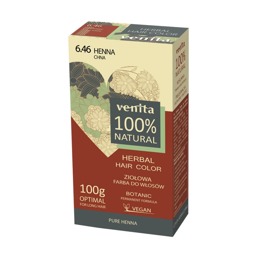 Рослинна фарба для волосся Venita Natural Herbal Hair Color 100% Natural 6.46 Henna, 100 г